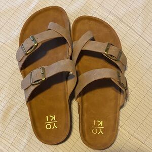 Brand new, never worn. YO KI tan Sandals with Buckles